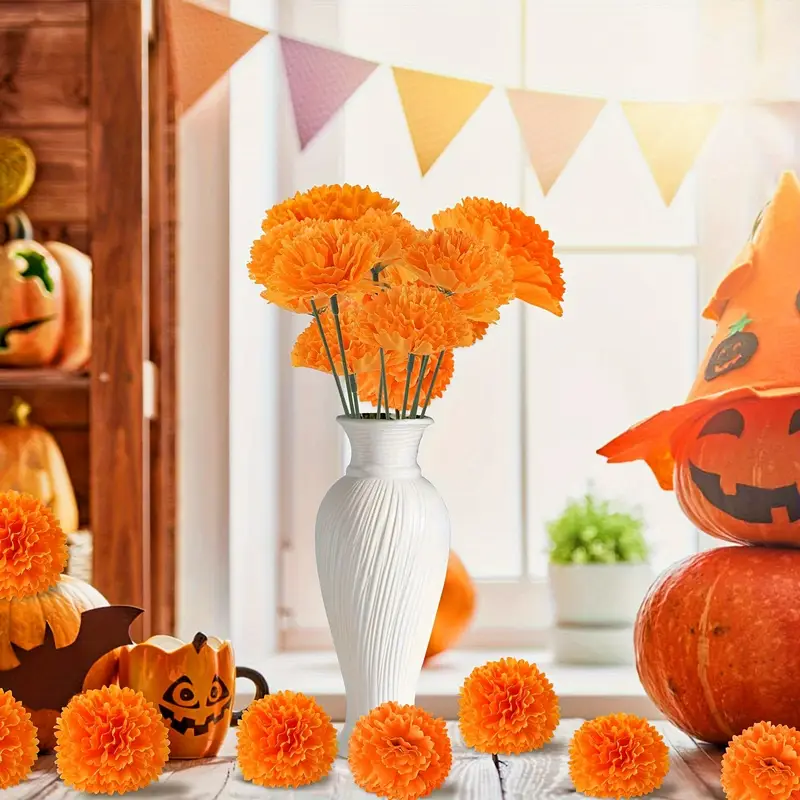 10-30개 인조 카네이션 메리골드 꽃 장식, 할로윈, - Indian Wedding Decor Supply 리뷰 및 가격