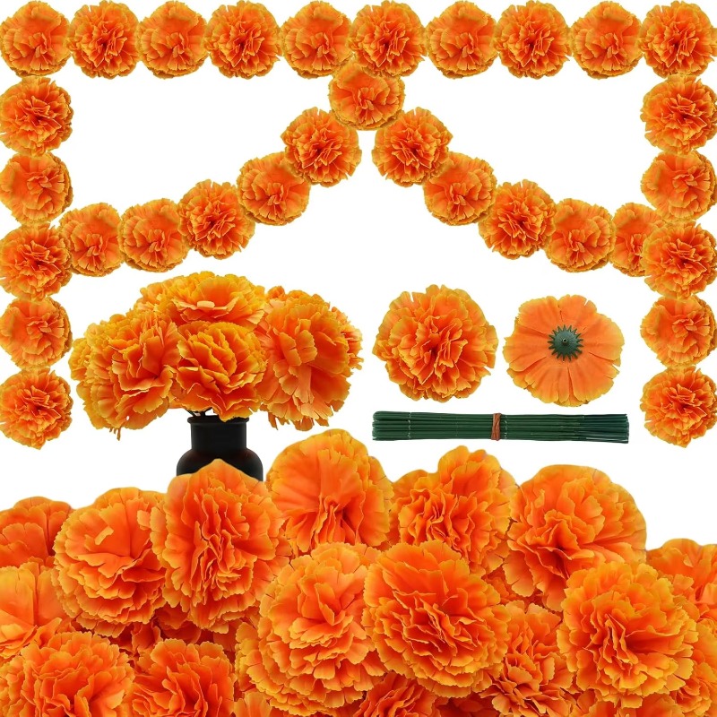 10-30개 실크 카네이션 메리골드 꽃송이, 할로윈,  - Indian Wedding Decor Supply 리뷰 및 가격